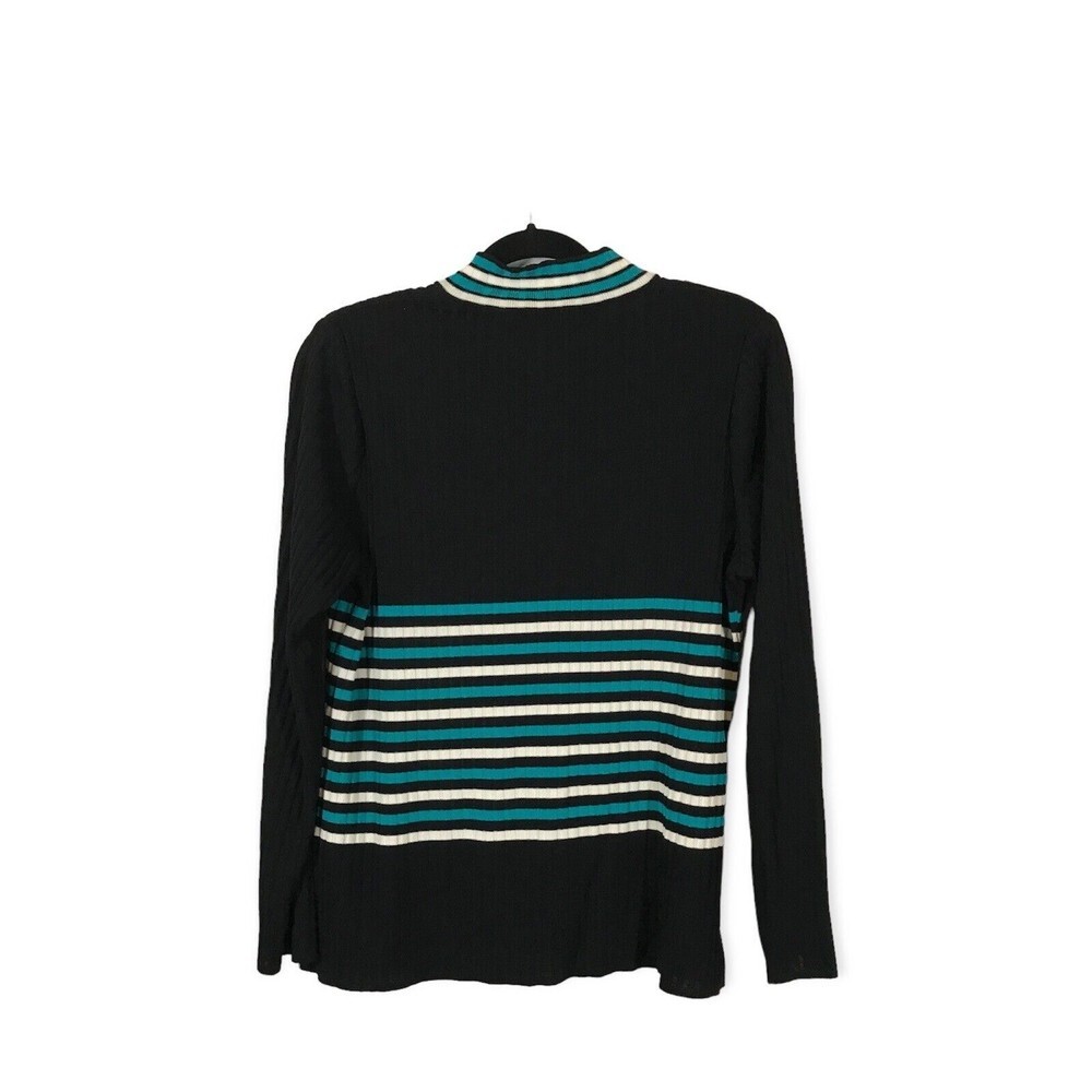 Exclusively Misook Black Striped Knit Zip Up Long Sleeve Women's Medium Sweater - Picture 2 of 8